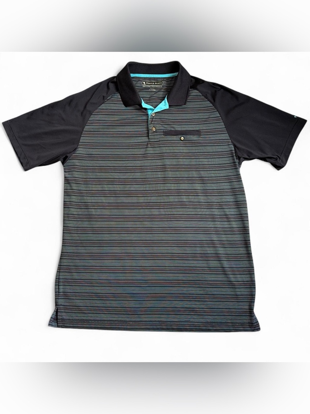 Pebble Beach Men’s Black & Teal Striped Polo Shirt